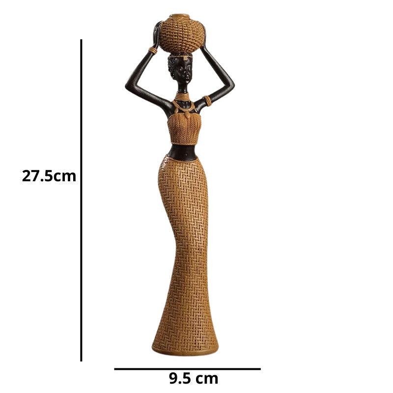 Sculpture Femme Africaine En Style Tribal Avec Panier Tressé