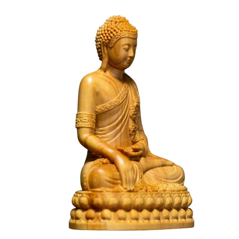 Sculpture En Bois Statue Bouddha Assis