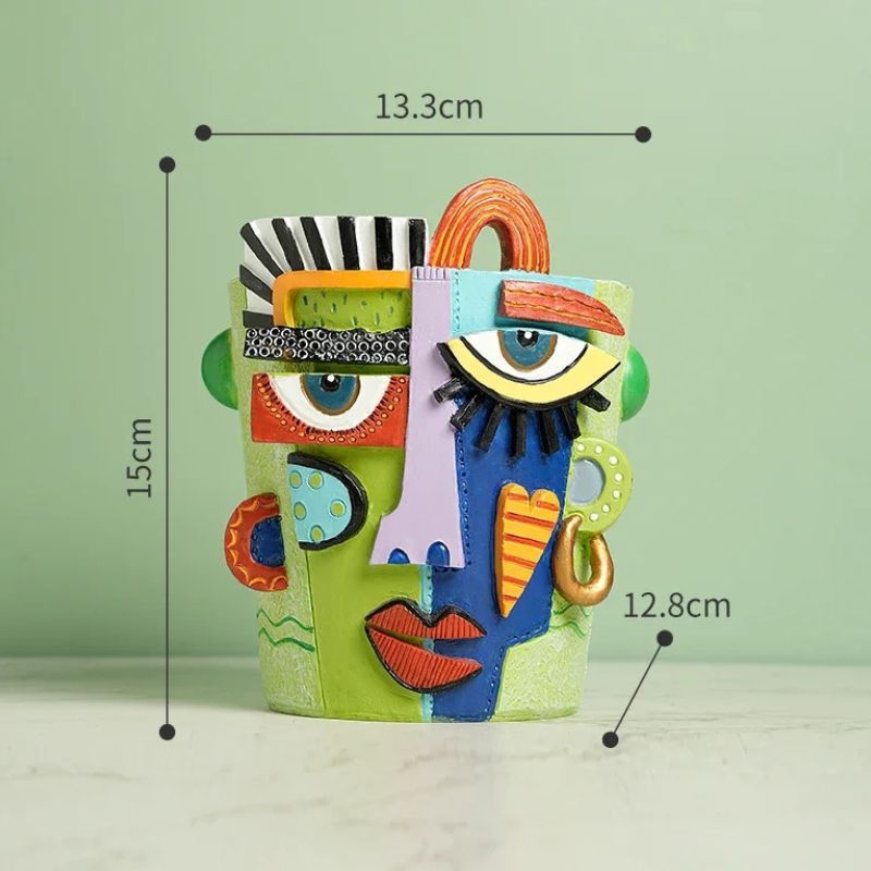 Sculpture Visage Artistique Avec Design Abstrait Multicolore
