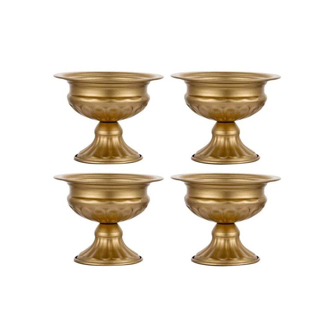 Vase Ancien en Métal Doré pour Centre de Table Lot de 4 Pièces