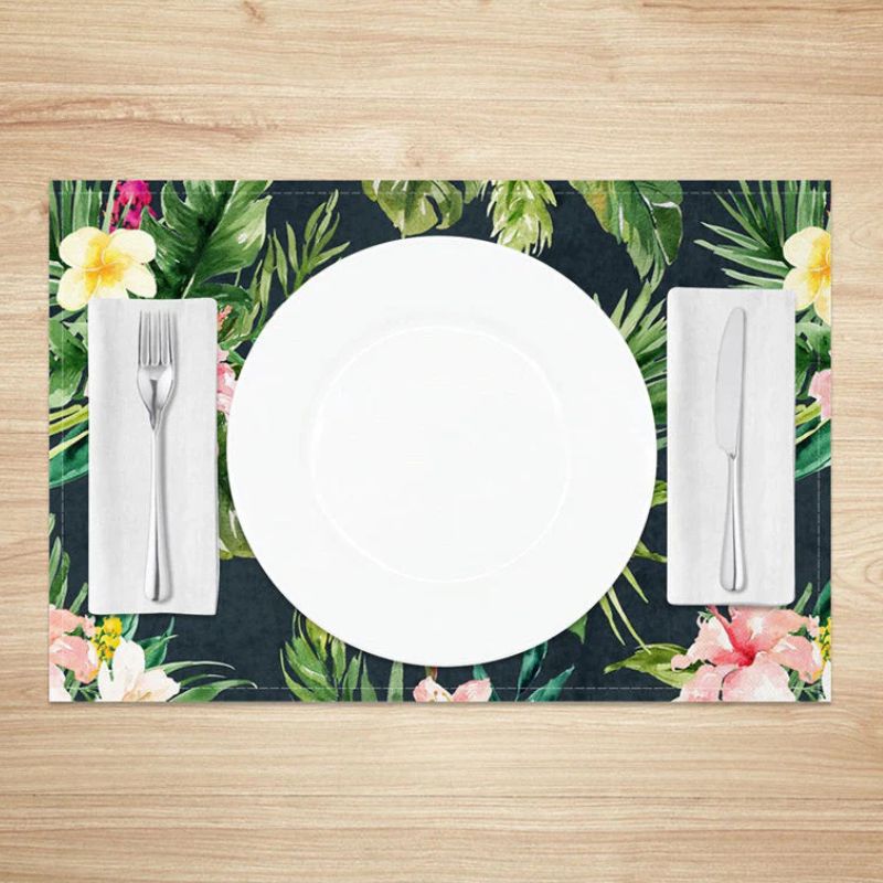 Set De Table En Lin Style Tropical Chic Fleurs Exotiques