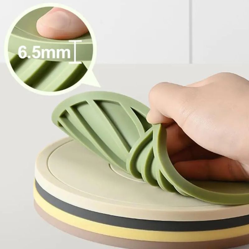 Set De Table Silicone Rond Avec Support Doré Élégant 6 Pièces