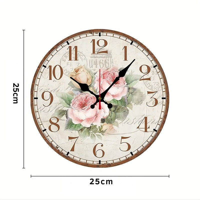 Horloge Murale Ronde Style Vintage Floral