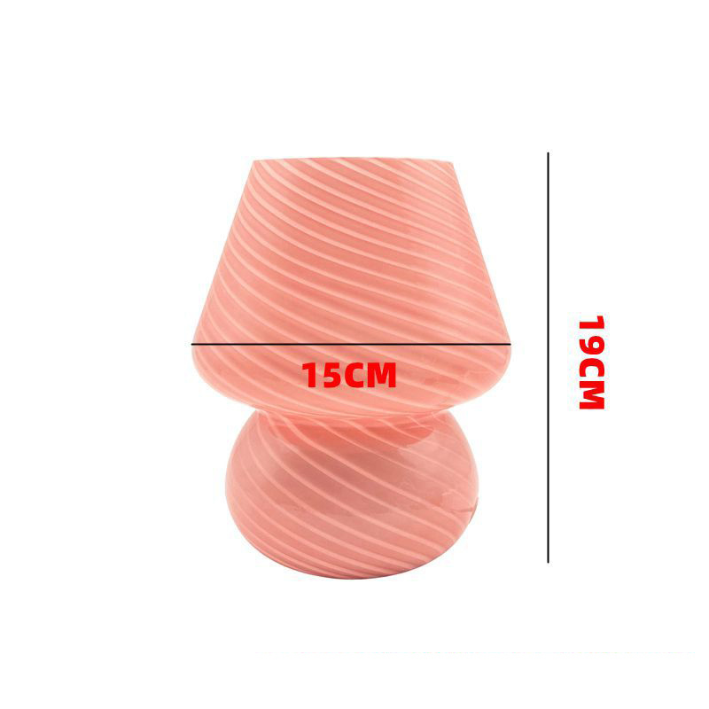 Lampe Champignon Rose En Verre Strié Élégante