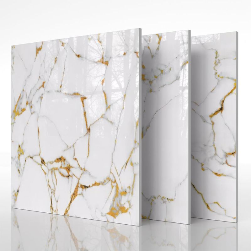 Panneau Mural PVC Avec Effet Marbre Blanc Et Veinage Doré
