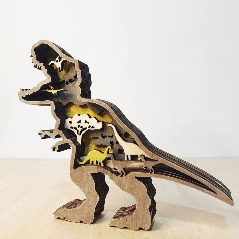 Sculpture En Bois Dinosaure En Design Ludique