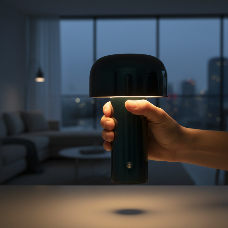 Lampe Champignon Verte Foncée  Rechargeable Et Pratique