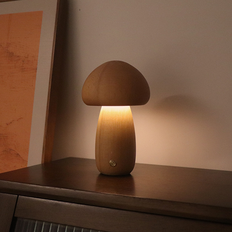 Lampe Champignon Tactile En Bois Naturel