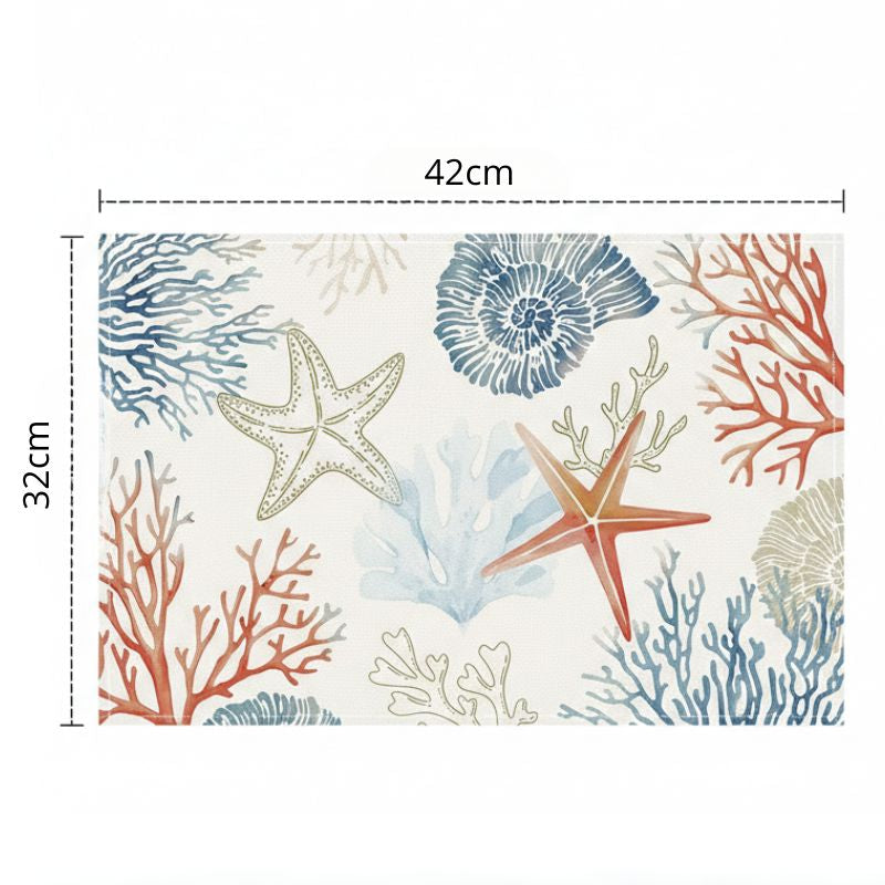 Set De Table En Lin Étoiles De Mer Et Coraux Pastels