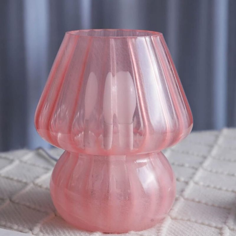 Lampe Champignon Vintage En Verre Rose Style Murano