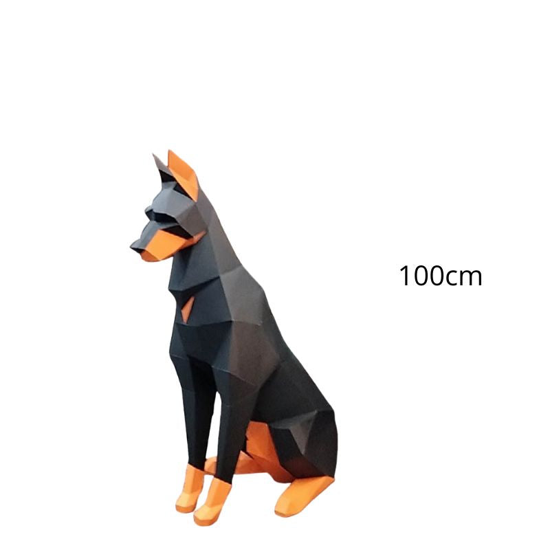 Sculpture Papier Doberman Géométrique 3D en Papercraft
