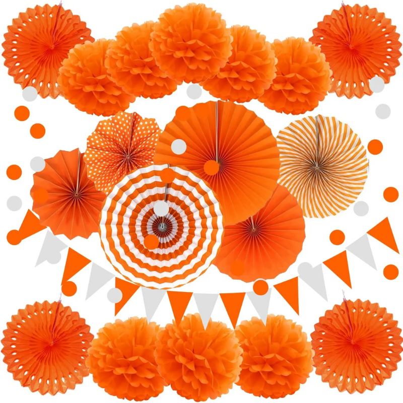 Décorations Festives Guirlande De Fleurs En Papier Avec Pompons Et Éventails