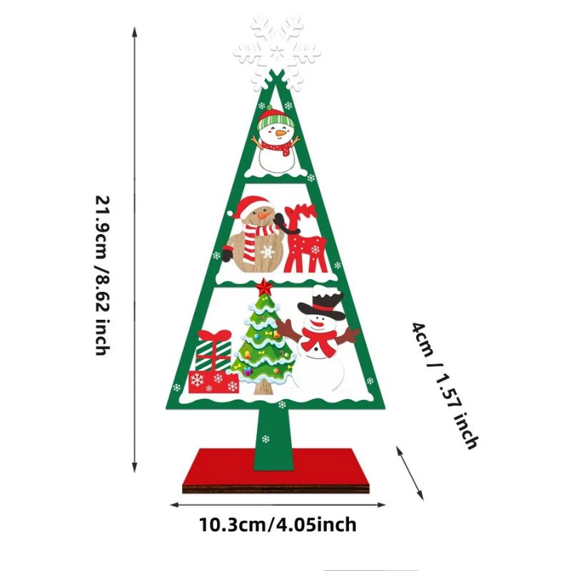 Sapin De Noël En Bois Avec Bonhomme De Neige Et Cadeaux