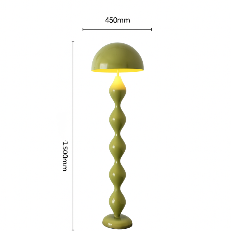 Lampadaire Champignon Vert Avec Pied Sculpté Et Abat Jour Rond