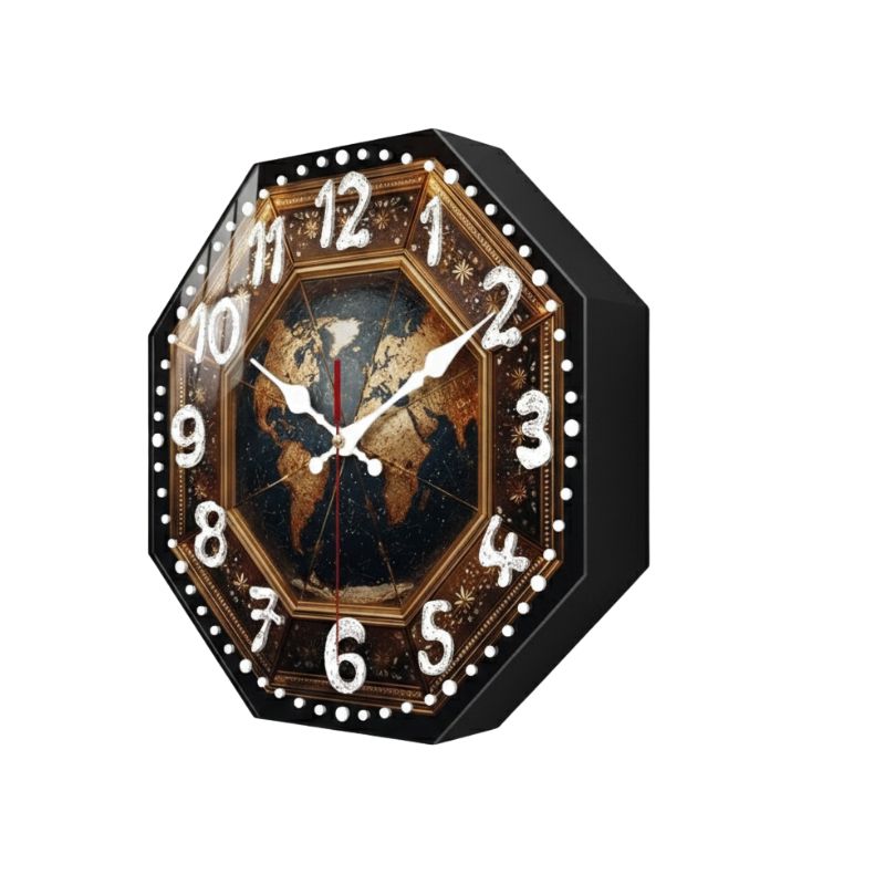 Horloge Monde Décorative Avec Design Octogonal