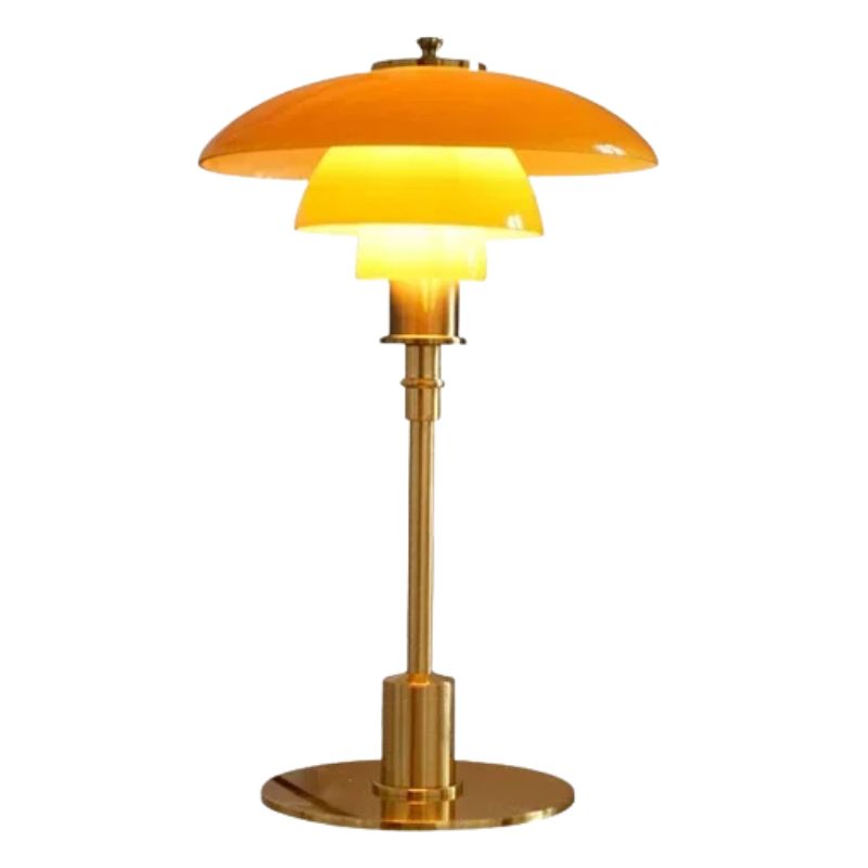 Lampe Champignon Année 70 En Verre Ambré Et Métal Doré
