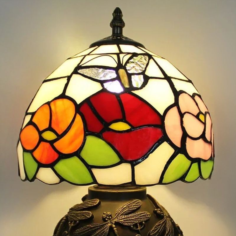 Lampe Champignon En Pâte De Verre Fleurie