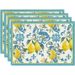 Set De Table Lavable Motif Citron Et Fleurs Bleues Méditerranéen 4 Pièces