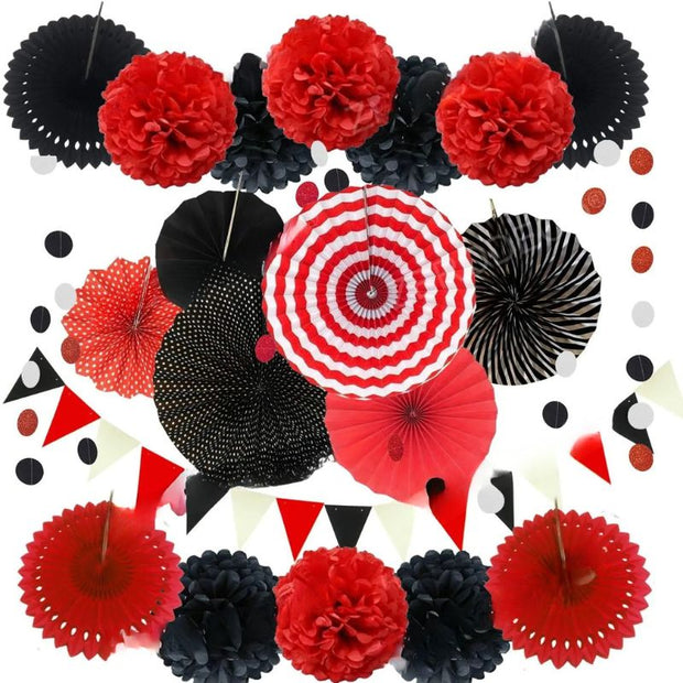 Accessoires Guinguette Avec Pompons Et Rosaces En Papier