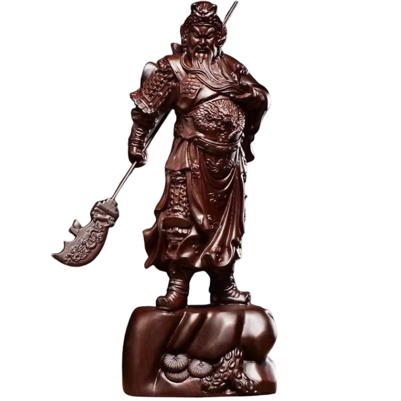 Sculpture En Bois Statue Guan Gong Feng Shui Sculptée