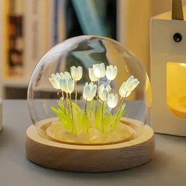 Fleurs Lumineuses LED Tulipes Sous Cloche