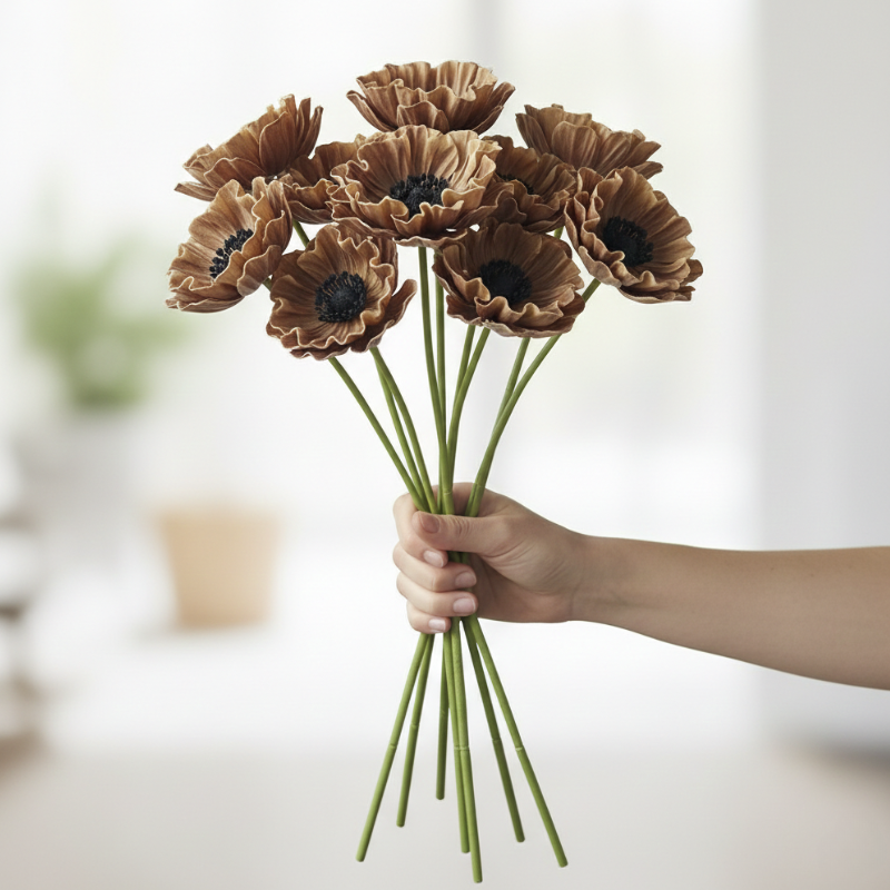 Fleur Artificielle Marron Avec Pétales Ondulés