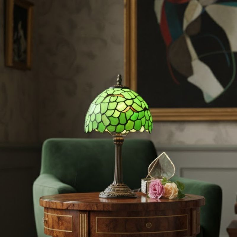 Lampe Champignon Gallé En Verre Verte