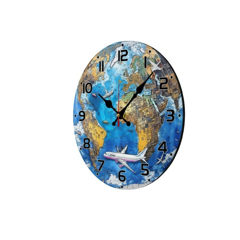 Horloge Monde Décorative Avec Illustration Moderne