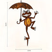 Sculpture Métal Grenouille Avec Parapluie Décorative