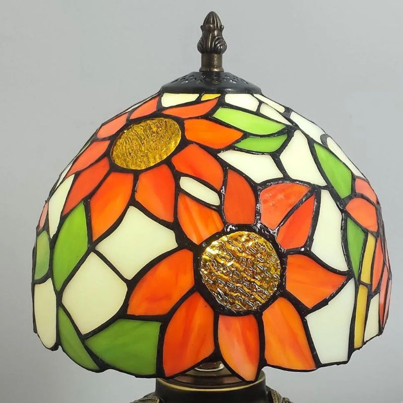 Lampe Champignon En Pâte De Verre Colorée Avec Pied Sculpté