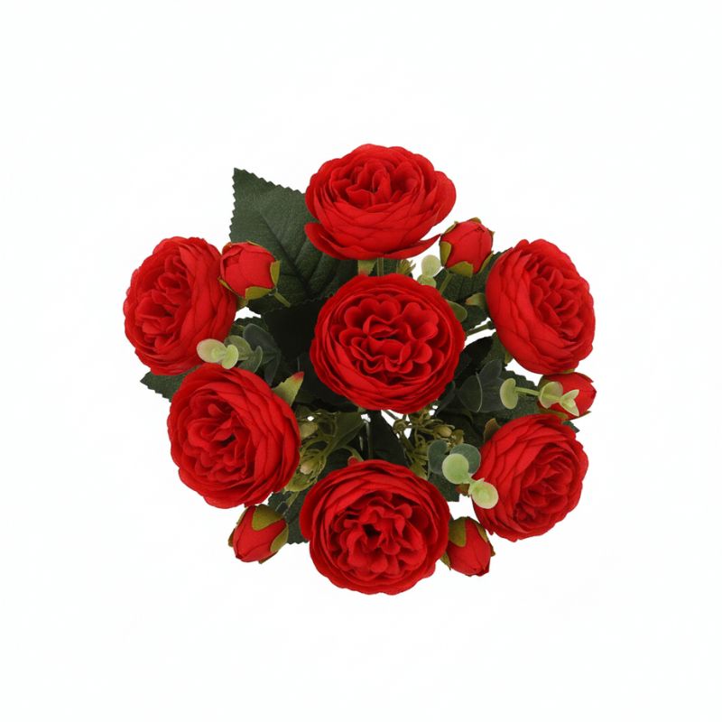 Fleur Artificielle Rouge En Bouquet Décoratif Raffiné