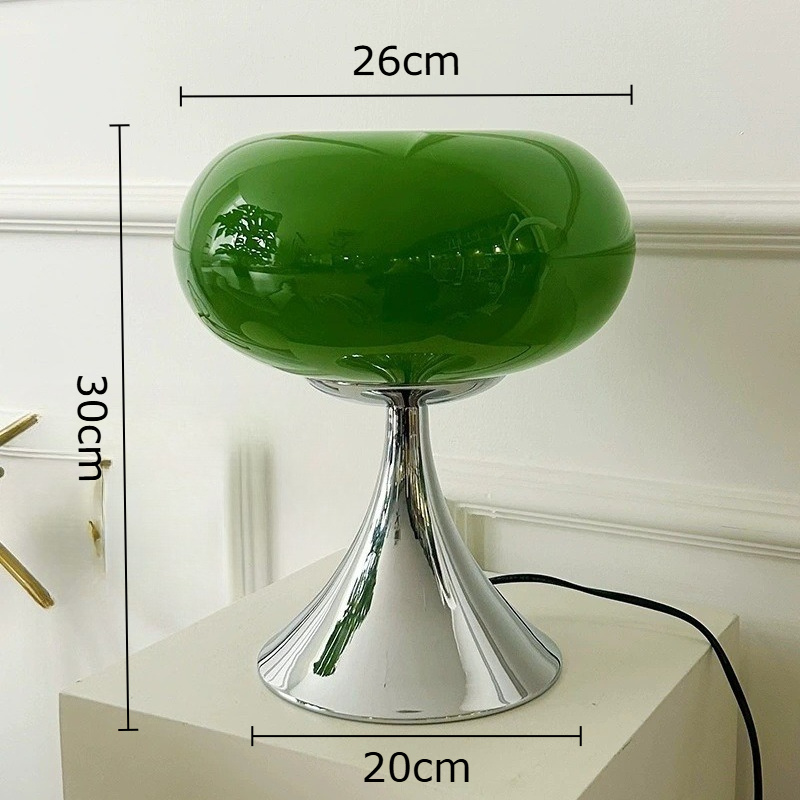 Lampe Champignon Verte Style Vintage Avec Base Métallique