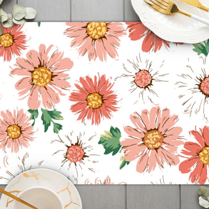 Set De Table En Lin Motif Fleurs Champêtres Tons Rosés