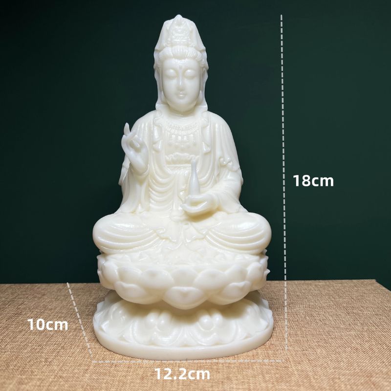 Statuette En Ivoire Moine Bouddhiste Avec Sceptre Et Lotus Sacré