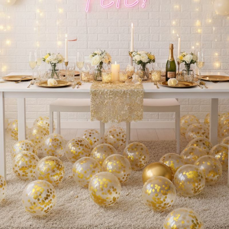 Décoration Festive Ballons à Confettis Dorés 10 Pièces