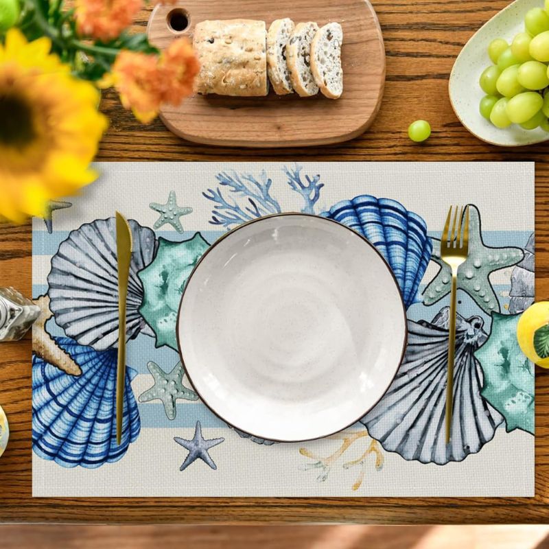 Set De Table En Lin Motif Coquillages Et Étoiles De Mer