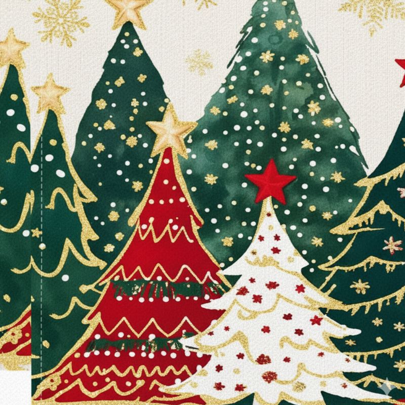 Set De Table En Lin Imprimé Sapins