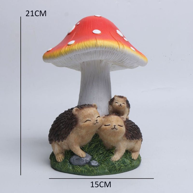 Sculpture Jardin Champignon Décoratif Avec Hérissons Mignons