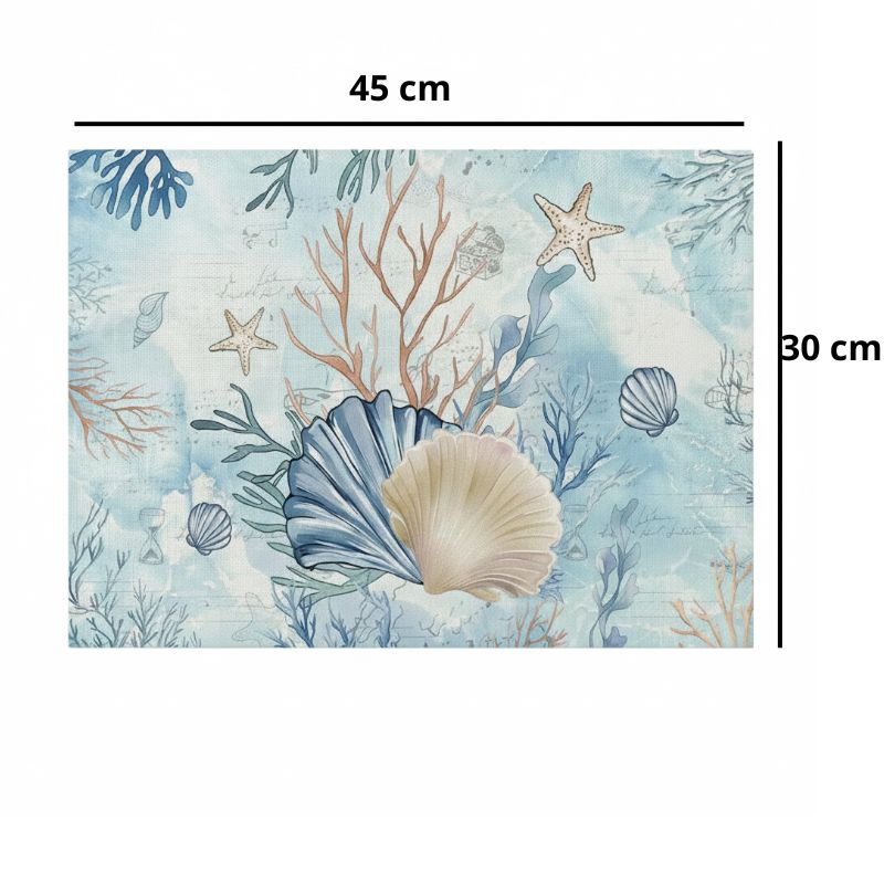 Set De Table En Lin Coquillages Marins Aquarelle