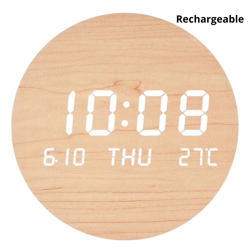 Horloge Murale Numérique LED Effet Bois