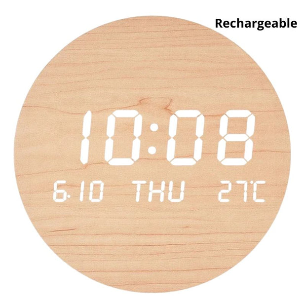 Horloge Murale Numérique LED Effet Bois