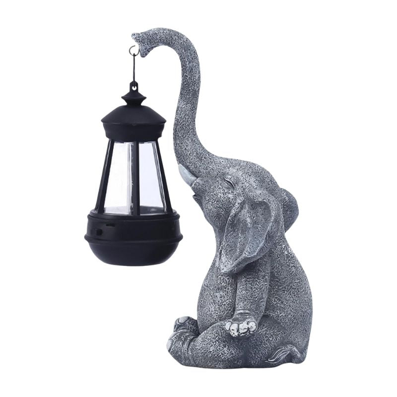 Sculpture Éléphant Décorative Avec Lanterne Solaire