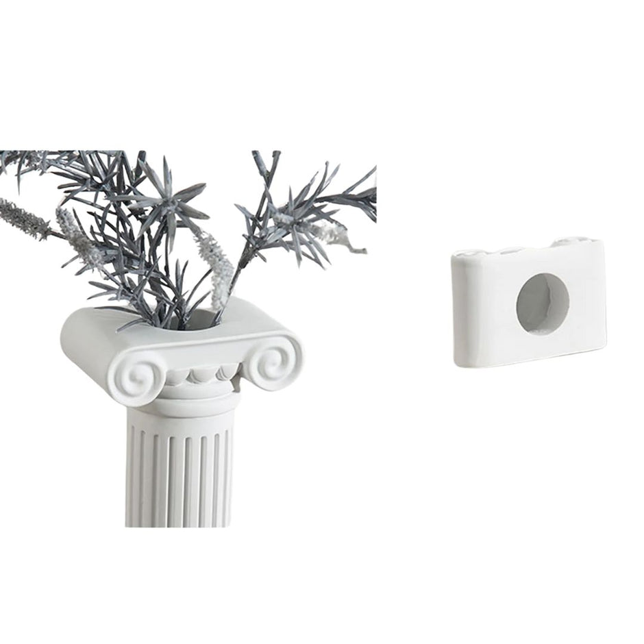 Vase Grec en Colonne Romaine Blanche pour Fleurs