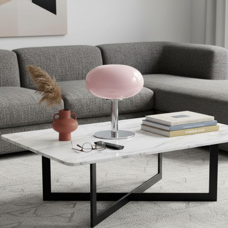 Lampe Champignon Rose Avec Pied Chromé Et Dôme Brillant