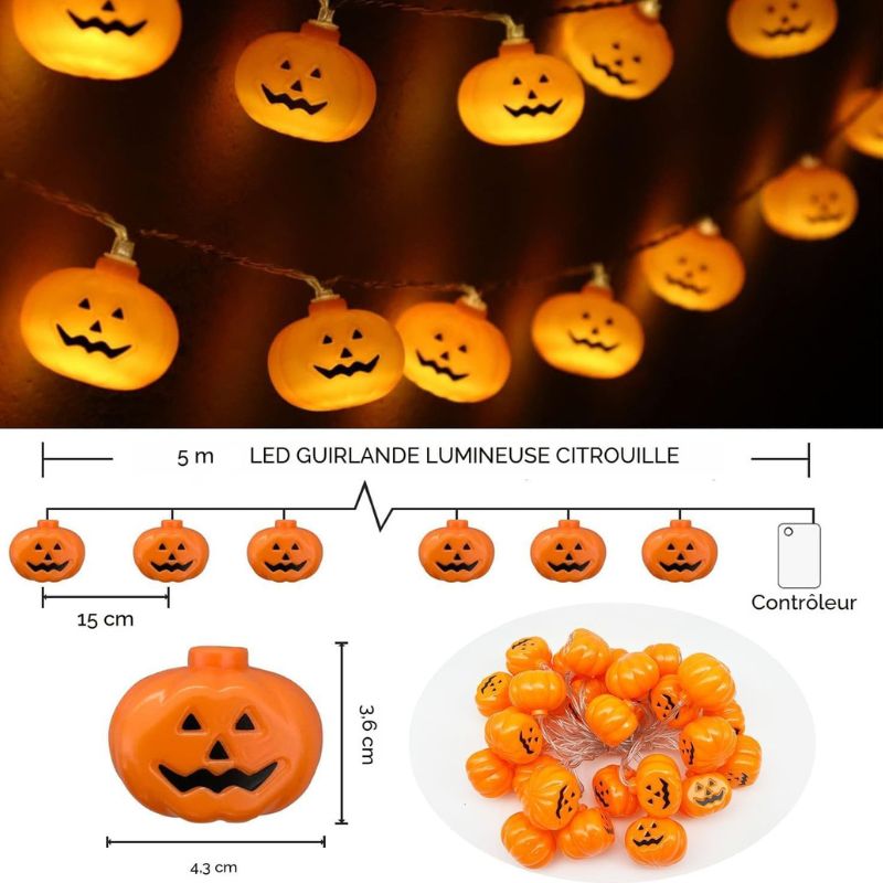 Citrouilles Halloween Guirlande Lumineuse LED Effrayantes