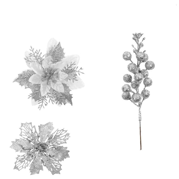 Décorations de Noël Ornements Floraux Brillants