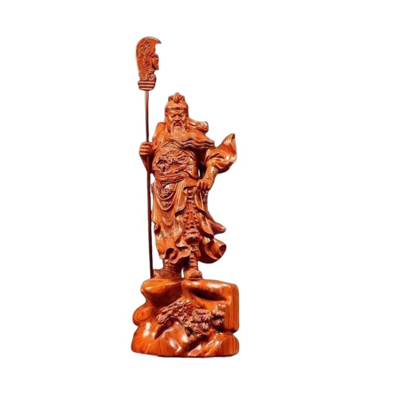 Sculpture En Bois Statue Guan Gong Sculptée À La Main