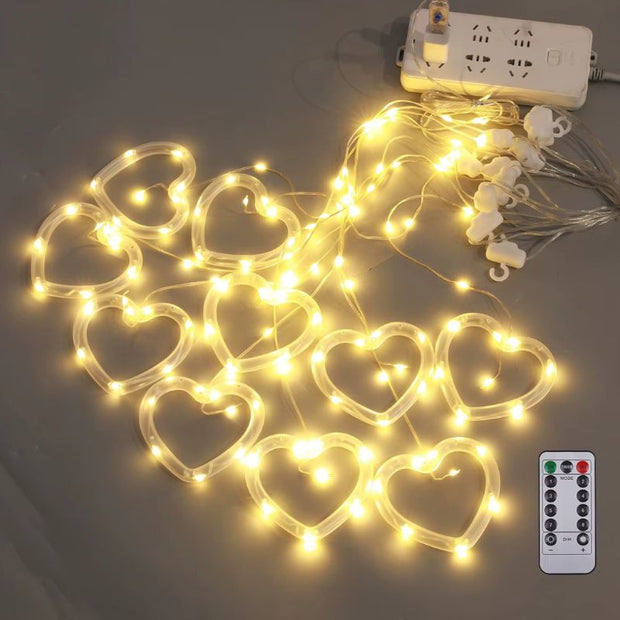 Rideaux Lumineux Cœurs LED avec 8 Modes