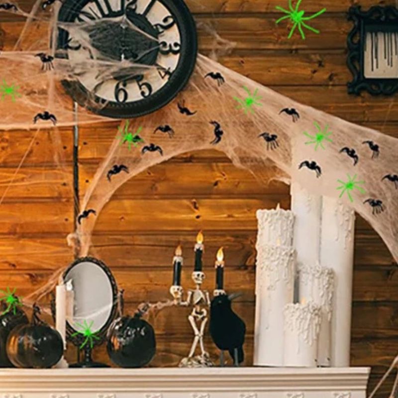 Décorations Festives Toile D’Araignée Fluorescente Verte pour Halloween