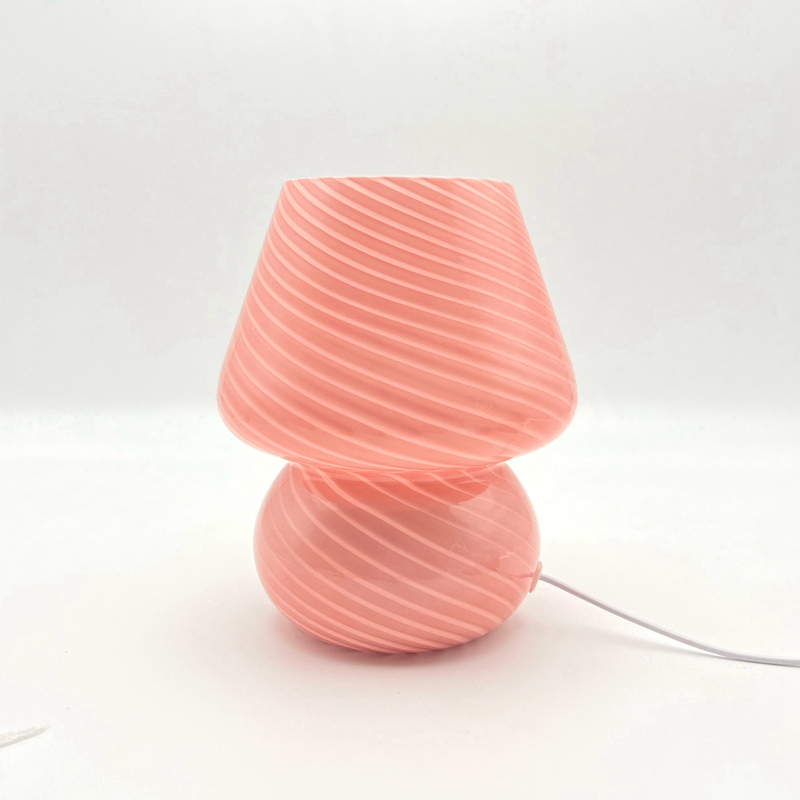 Lampe Champignon Rose En Verre Strié Élégante